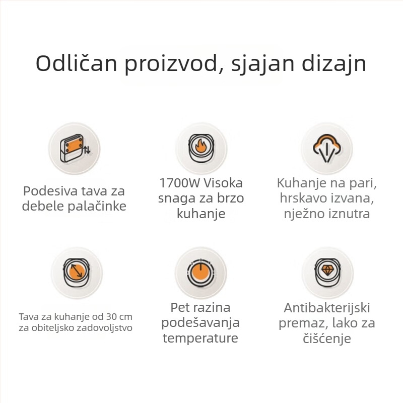 Električna tava za palačinke s dvostrukim grijanje, 1500 W, upravljanje gumbom, model JD30AQ849