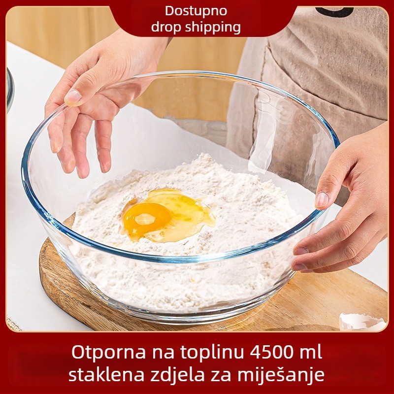 Staklena posuda za mijesanje tijesta, okrugla, otporna na toplinu, prilagodljiva s logom, za kućne obroke