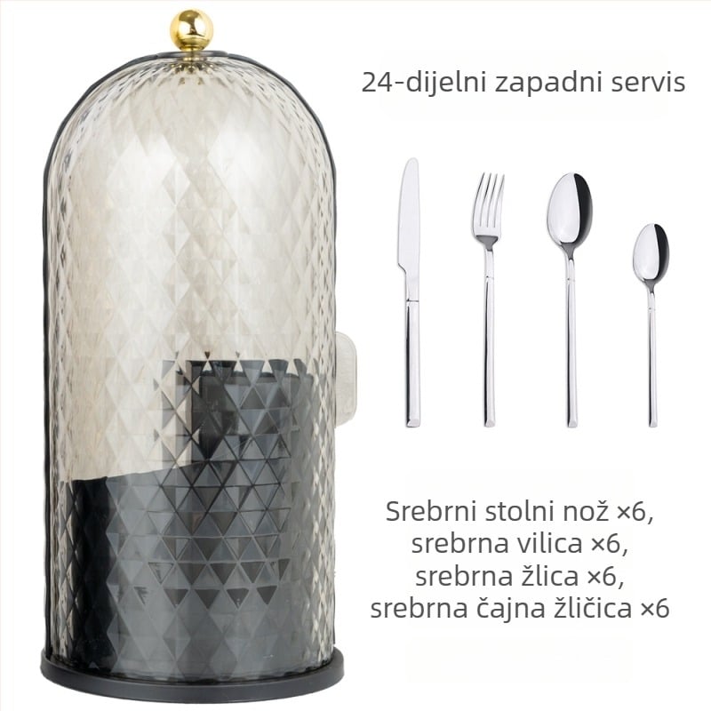 24-dijelni set zapadnog stila od nehrđajućeg čelika: nož, vilica i žlica, ogledno-polirana završna obrada, 410 nehrđajućeg čelika, moderan minimalistički dizajn