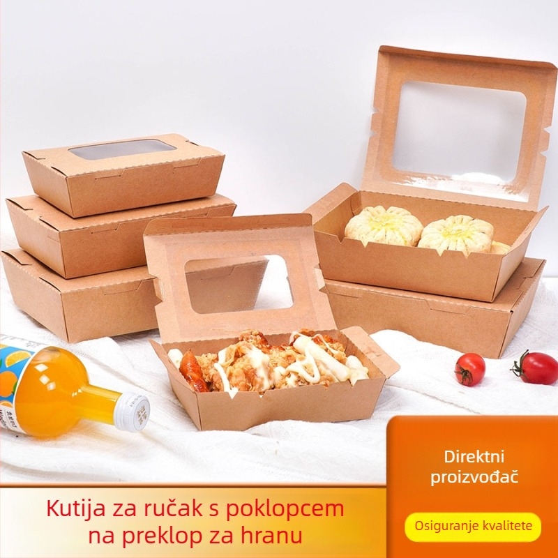 Kutija za pakiranje od Kraft papira s prozirnim prozorom, jednokratna kutija za salatu za van, kutija za voće i sushi, lagani obrok