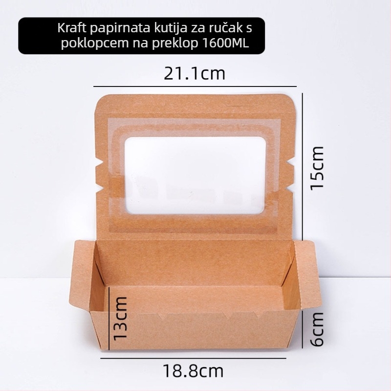 Kutija za pakiranje od Kraft papira s prozirnim prozorom, jednokratna kutija za salatu za van, kutija za voće i sushi, lagani obrok