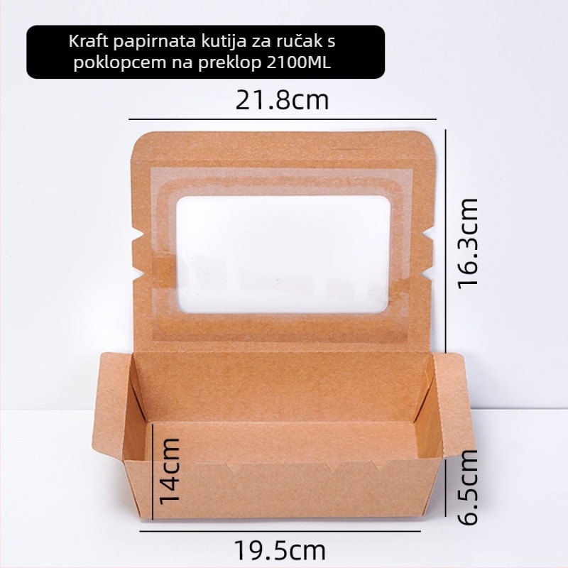 Kutija za pakiranje od Kraft papira s prozirnim prozorom, jednokratna kutija za salatu za van, kutija za voće i sushi, lagani obrok