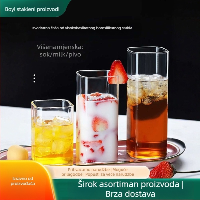 Staklena čaša od visokobosilikatnog stakla, cilindričnog oblika, jednodijelna, šestodjelni set, moderni minimalistički stil