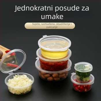 Jednokratne posude za umak i kutije za umak, PP okrugle kutije za pakiranje, prikladne za mikrovalnu, prilagodljive, set od 100 komada