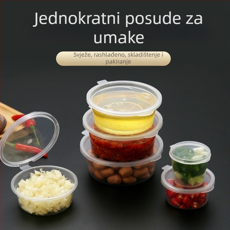 Jednokratne posude za umak i kutije za umak, PP okrugle kutije za pakiranje, prikladne za mikrovalnu, prilagodljive, set od 100 komada