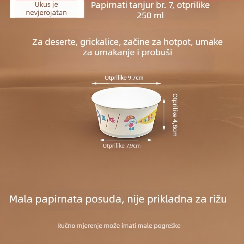 Jednokratna okrugla papirnata zdjela, broj 7, za sladoled, deserte i umake za umakanje