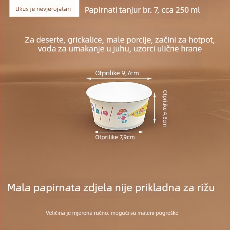 Jednokratna okrugla papirnata zdjela, broj 7, za sladoled, deserte i umake za umakanje