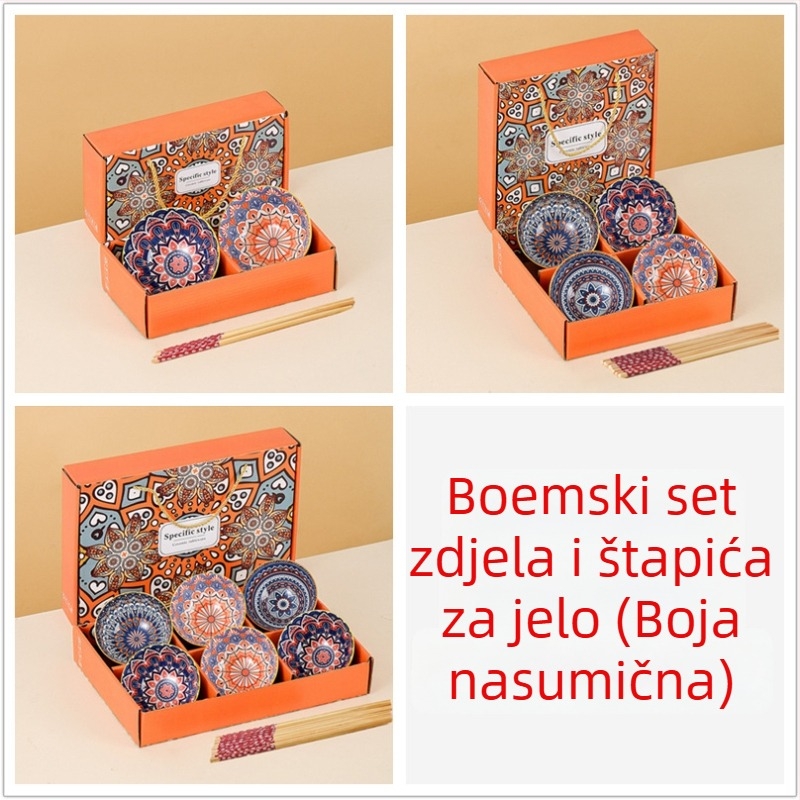 Keramički set zdjela i štapića za jelo s motivom kamelije
