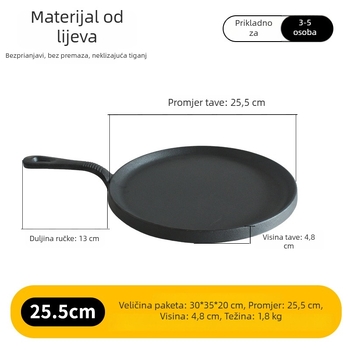 Lijevana tava od livenog željeza, neprijanjajuća, bez premaza, 1,8 kg