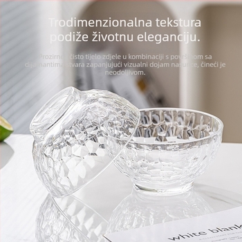 Staklena zdjela, kaljeno staklo, ledeni uzorak, kružnog oblika, pogodno za mikrovalnu – za rižu, grickalice i voće