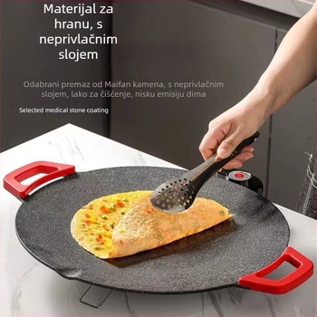 Električni grill-tiganj za kućnu upotrebu, prženje i pečenje, jednostrano grijanje, crni kristalno-keramički panel, snaga 800–899 W