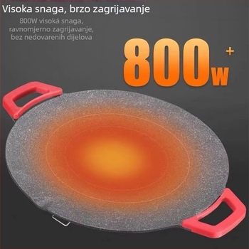 Električni grill-tiganj za kućnu upotrebu, prženje i pečenje, jednostrano grijanje, crni kristalno-keramički panel, snaga 800–899 W