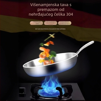 Tiganj za prženje od 304 nehrđajućeg čelika s produženom ručkom, duboko i debelo tijelo, neprijanjajuća površina, indukcijska kompatibilnost