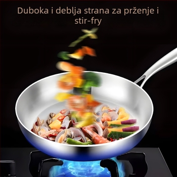 Tiganj za prženje od 304 nehrđajućeg čelika s produženom ručkom, duboko i debelo tijelo, neprijanjajuća površina, indukcijska kompatibilnost