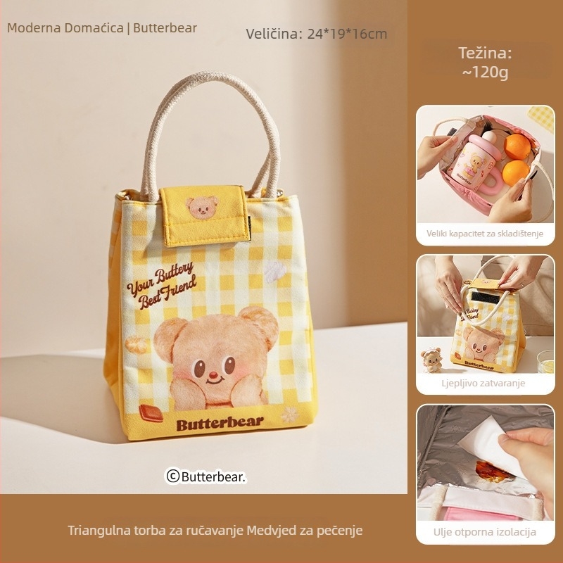 Izolirana torba za ručak - prijenosna, izolacija od aluminijske folije, moderni minimalistički stil, crtani dizajn medvjeda