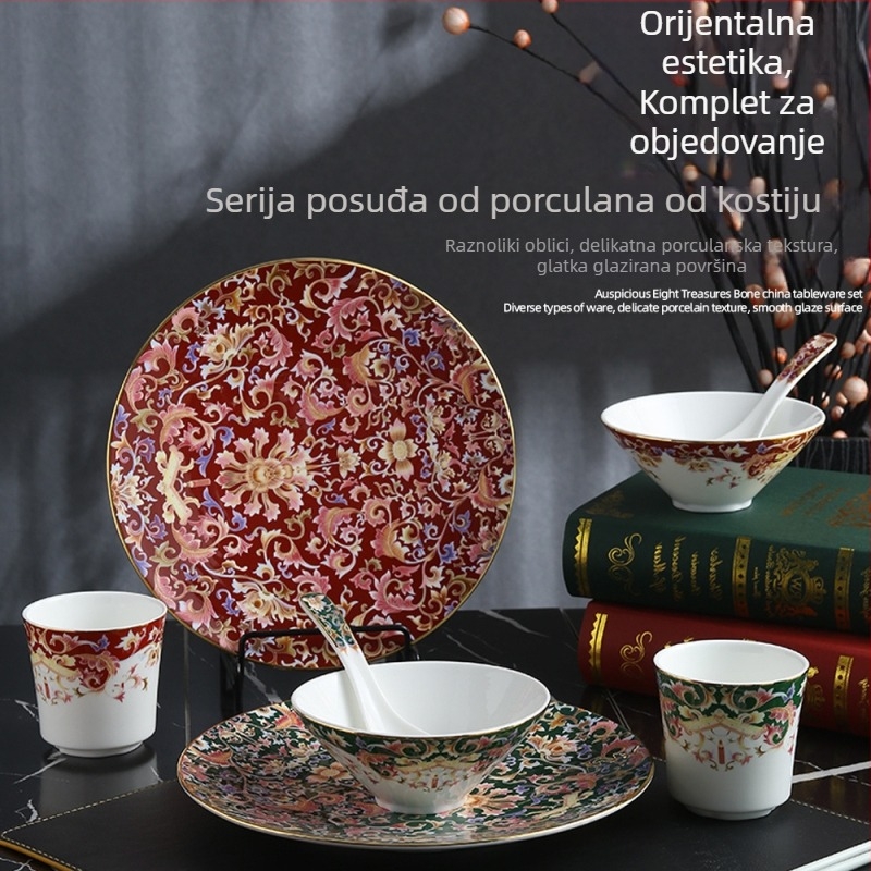 Set posuđa od kostnog porculana sa kovnim rubom, novi kineski stil, pogodna za mikrovalnu.