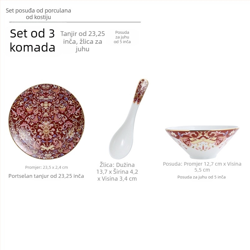 Set posuđa od kostnog porculana sa kovnim rubom, novi kineski stil, pogodna za mikrovalnu.