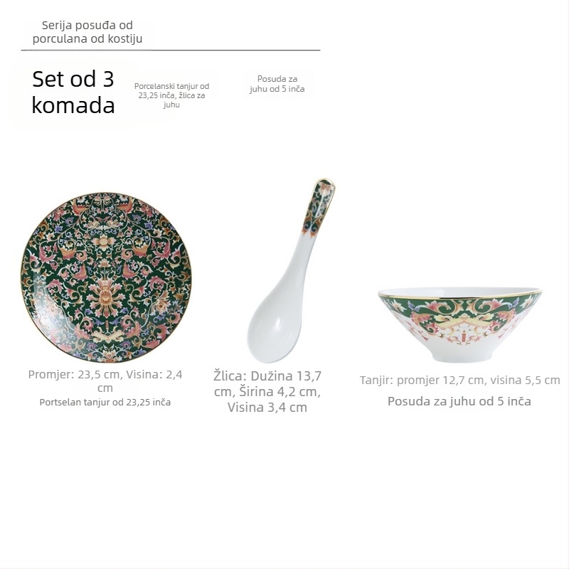 Set posuđa od kostnog porculana sa kovnim rubom, novi kineski stil, pogodna za mikrovalnu.
