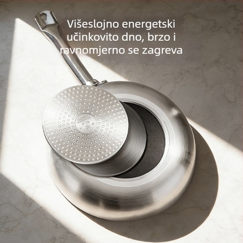 Tava za prženje od aluminijske legure, non-stick, kompatibilna s plinskim i indukcijskim pločama, s kompozitnim dnom i otisnutim logom