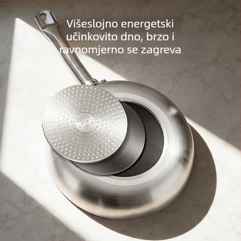 Tava za prženje od aluminijske legure, non-stick, kompatibilna s plinskim i indukcijskim pločama, s kompozitnim dnom i otisnutim logom