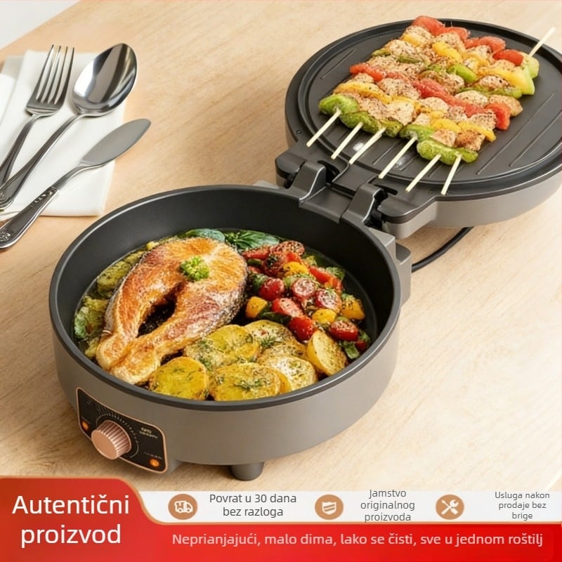 Električni waffle maker s dvostrukim grijanjem, neprijanjive ploče, 1360W, 220V, mehaničko upravljanje