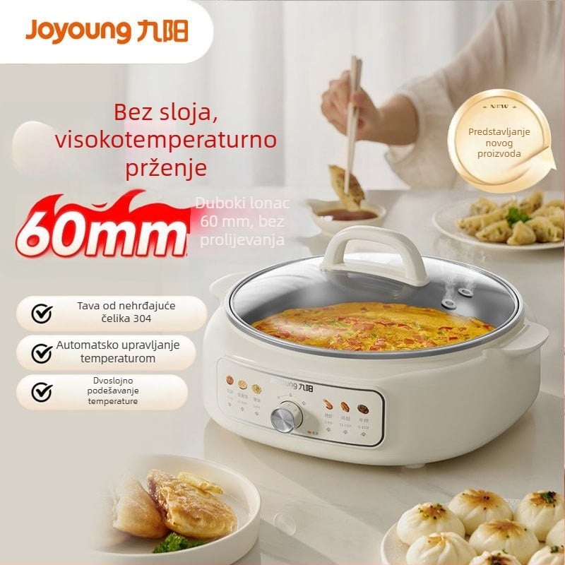 Joyoung JK30-GK339 Električna tava bez premaza, 304 nehrđajući čelik, višenamjenska tava za palačinke i sendviče, jednostrana grijača, ručno upravljanje gumbom