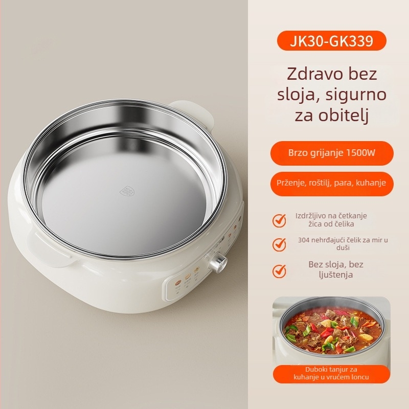Joyoung JK30-GK339 Električna tava bez premaza, 304 nehrđajući čelik, višenamjenska tava za palačinke i sendviče, jednostrana grijača, ručno upravljanje gumbom