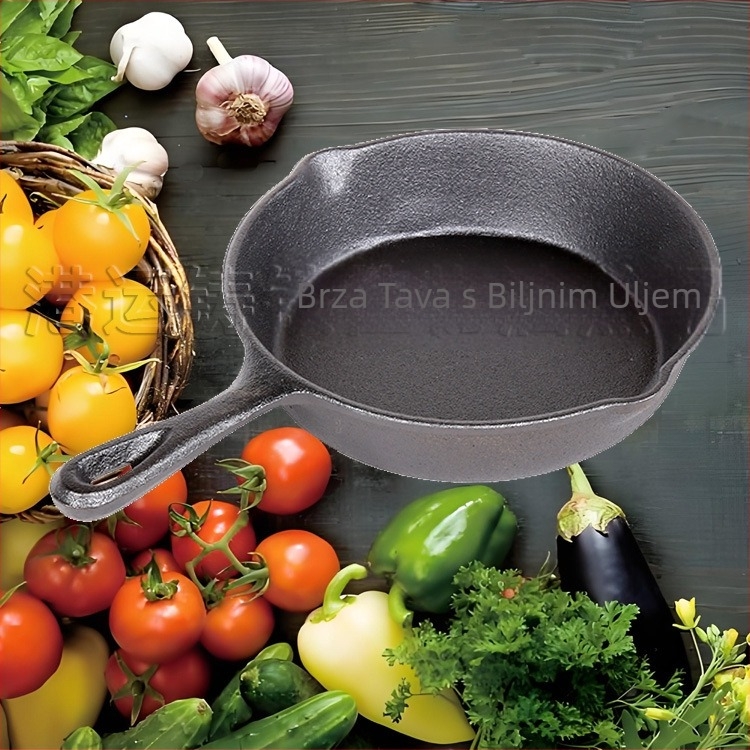 Kružna tava od lijevanog željeza, ne lijepi se, 1,9 kg, dubina 3,5–5 cm, kompatibilna s plinom i indukcijskom pločom, kućna upotreba