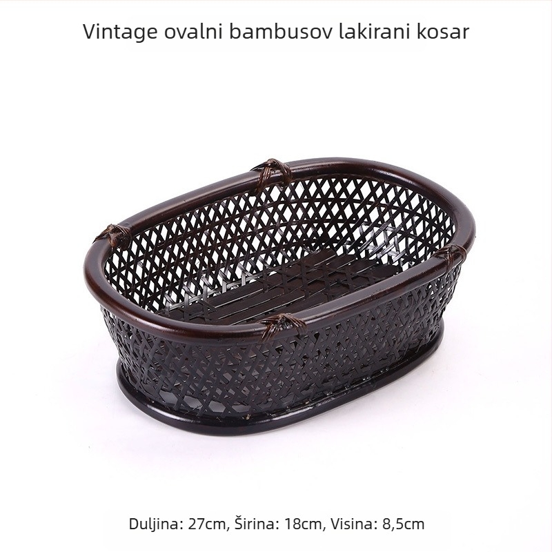 Košara za voće od bambusa, ručno izrađena, pletena, lakirana u vintage stilu