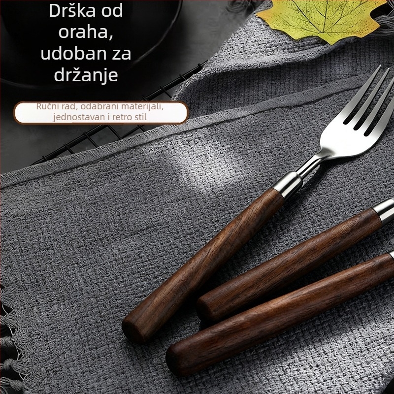 Set pribora od 304 nehrđajućeg čelika zapadnog stila: nož, vilica, žlica; ogledni sjaj; moderan jednostavan dizajn; mogućnost tiska logotipa i prilagodbe