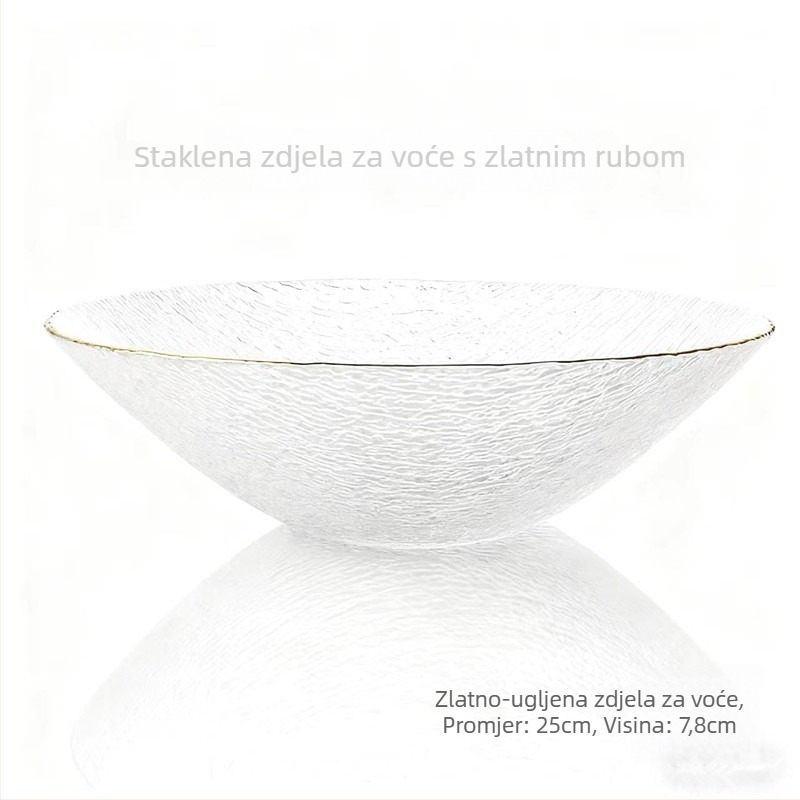 Salatna zdjela od stakla, japanski stil, konusni oblik, ručno crtana površina