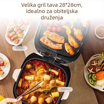 Električna ploča za kuhanje i pečenje s dvostrukim grijanjem i dubokim plehom za pečenje – JD2828R892, 220V, 2200W, za 4–5 osoba