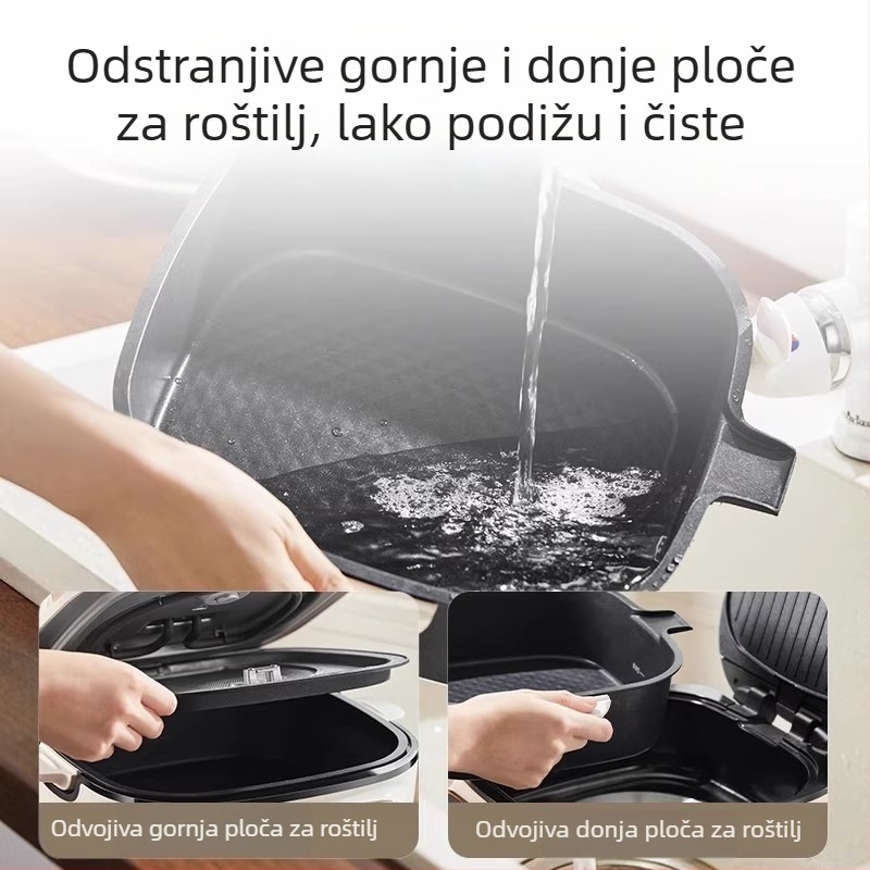 Električna ploča za kuhanje i pečenje s dvostrukim grijanjem i dubokim plehom za pečenje – JD2828R892, 220V, 2200W, za 4–5 osoba