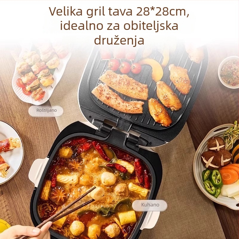 Električna ploča za kuhanje i pečenje s dvostrukim grijanjem i dubokim plehom za pečenje – JD2828R892, 220V, 2200W, za 4–5 osoba