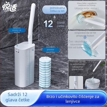 Jednokratni set četki za WC s 12 glavica, uključuje sredstvo za čišćenje, dugačak držač