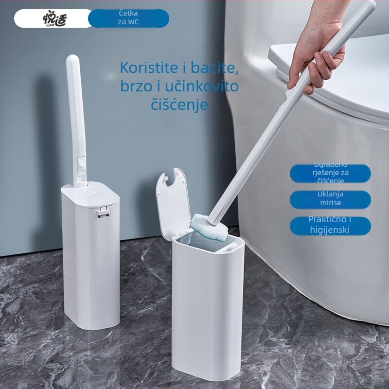 Jednokratni set četki za WC s 12 glavica, uključuje sredstvo za čišćenje, dugačak držač