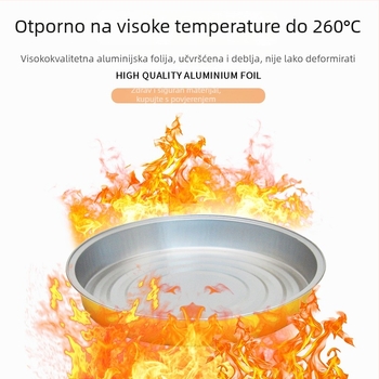 Jednokratna kutija za obrok od aluminijske folije – disk oblik, nije pogodna za mikrovalnu pećnicu, s otisnutim logom, razgradiva