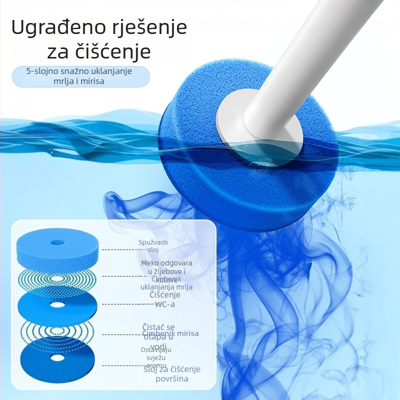 Zidna jednorazna četka za WC s zamjenjivom glavom i bez mrtvih kutova
