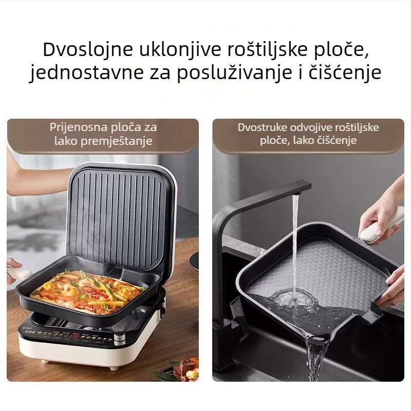 Električna tava za pečenje s dvostrukim grijanjem, uklonjiva i lako se čisti, mikroprocesorsko upravljanje, 1800W, 220V