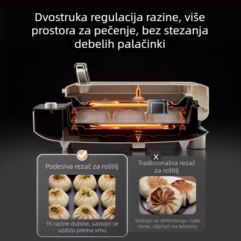 Električna tava za pečenje s dvostrukim grijanjem, uklonjiva i lako se čisti, mikroprocesorsko upravljanje, 1800W, 220V