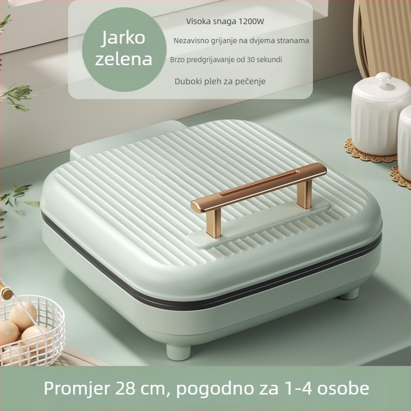 Električna palačinka tav s dvostrukim grijanjem, 1200 W, lijevani panel, mehaničko upravljanje, pogodno za 2–3 osobe