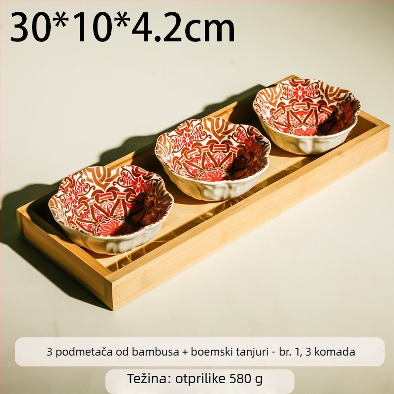 Porcelanski podijeljeni tanjur za voće, pastoralni stil, lagani luksuz retro, otisnut uzorak