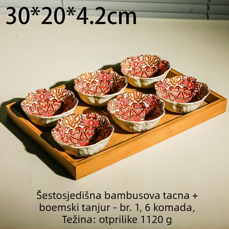 Porcelanski podijeljeni tanjur za voće, pastoralni stil, lagani luksuz retro, otisnut uzorak