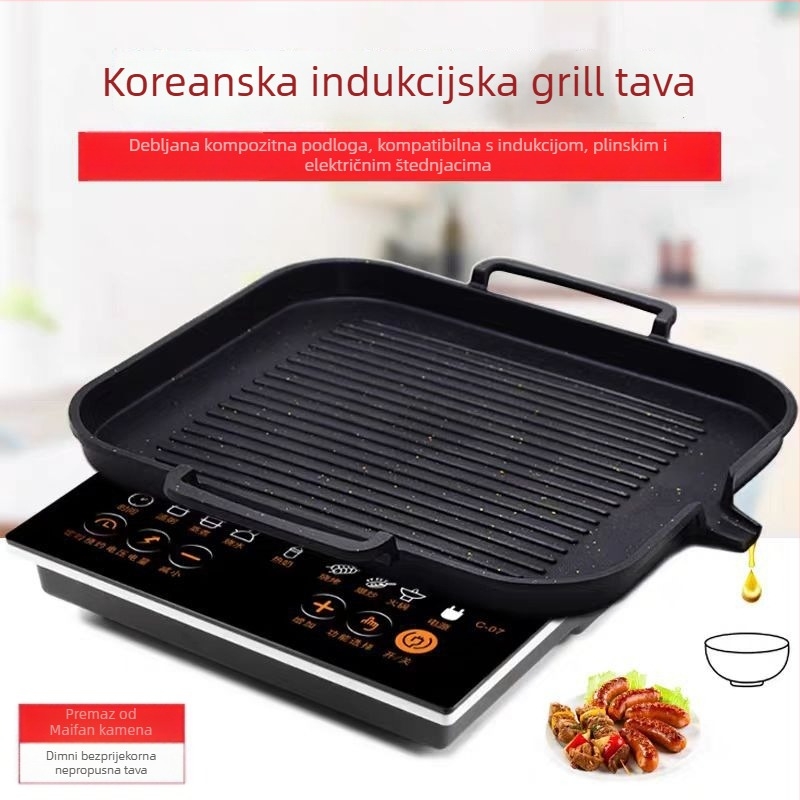 Koreanski stil višenamjenska Maifan ploča za roštilj, kvadratna, neprijanjajuća, bez dima