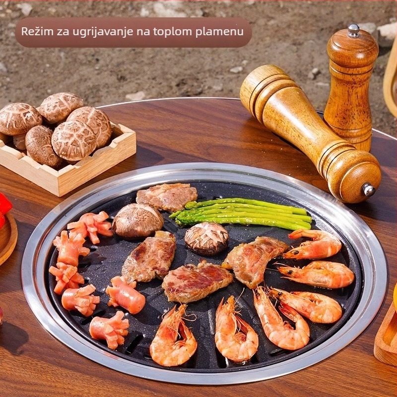 Okrugla grill tava od željeza za vanjsku upotrebu – prijenosna, višefunkcionalna, neprijanjajuća, 0,6 kg