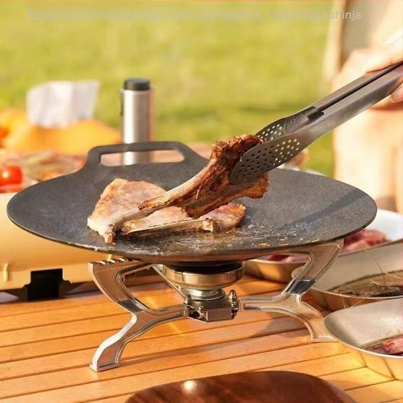 Litinijska vanjska konkavna grill tava – okrugla, prijenosna, bez premaza, 2,1 kg