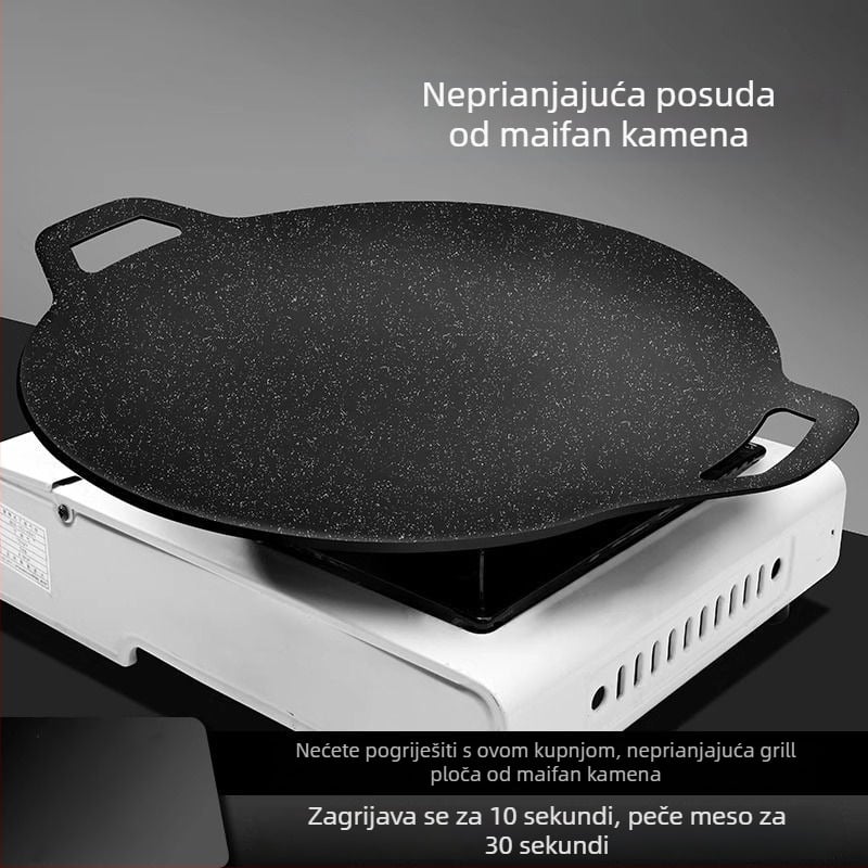 Ploča za roštilj od lijevane željeza za plinski štednjak, prenosna okrugla ploča za roštilj u korejskom stilu, za pripremu steakova, kućna i vanjska upotreba
