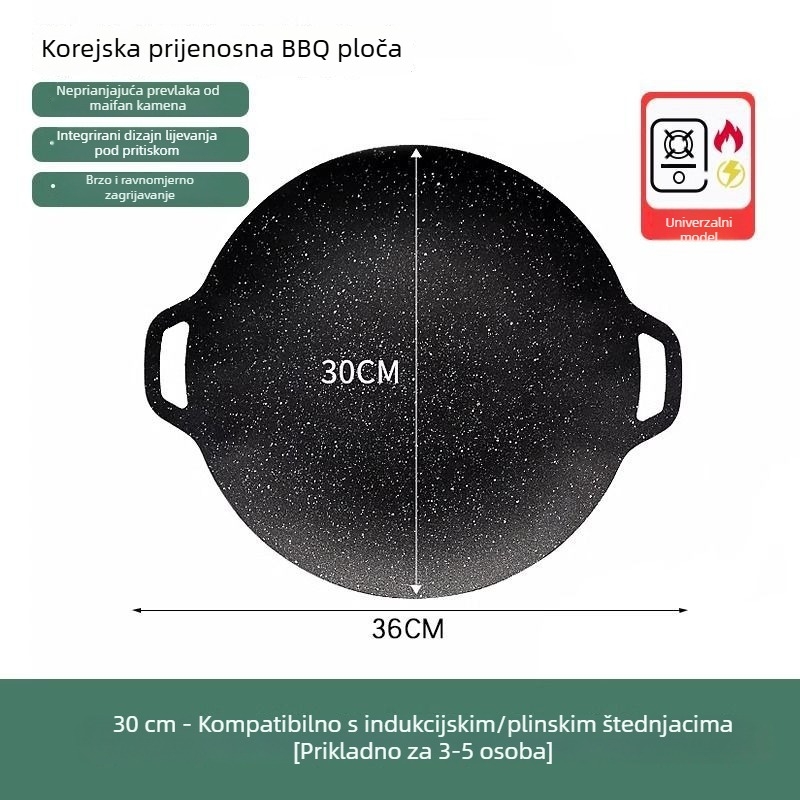 Ploča za roštilj od lijevane željeza za plinski štednjak, prenosna okrugla ploča za roštilj u korejskom stilu, za pripremu steakova, kućna i vanjska upotreba