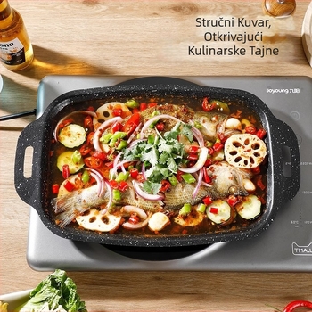 Jinshang neklizajuća grill tava za BBQ, od željeza, koreanskog stila, kompatibilna s indukcijom i otvorenim plamenom