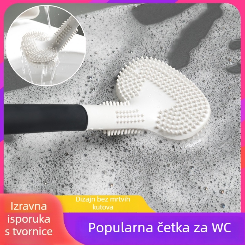 Četka za zahod s debelim dugim drškom, dvostrano mekima vlaknima, zakrivljena glava (Materijal: Plastika; ~75 g; Porijeklo: Zhejiang)